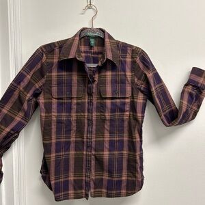 LRL Purple Plaid Button-Up Shirt